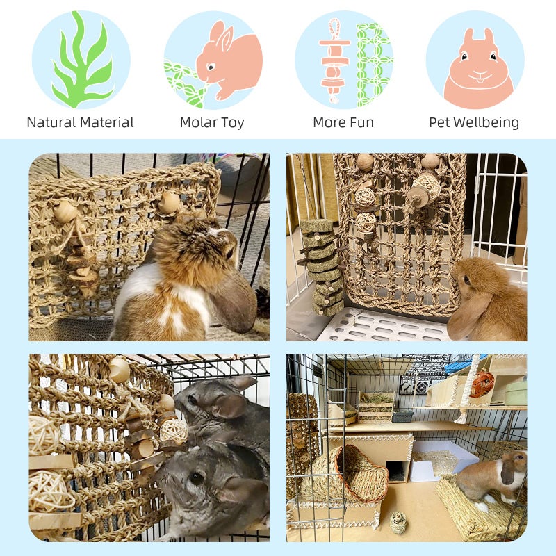 andwe Seagrass Protector Mat with Toys for Rabbit Bunny Chinchilla Guinea Pigs or Other Rodent Pets (11 X 7.87-inch) - Image 4